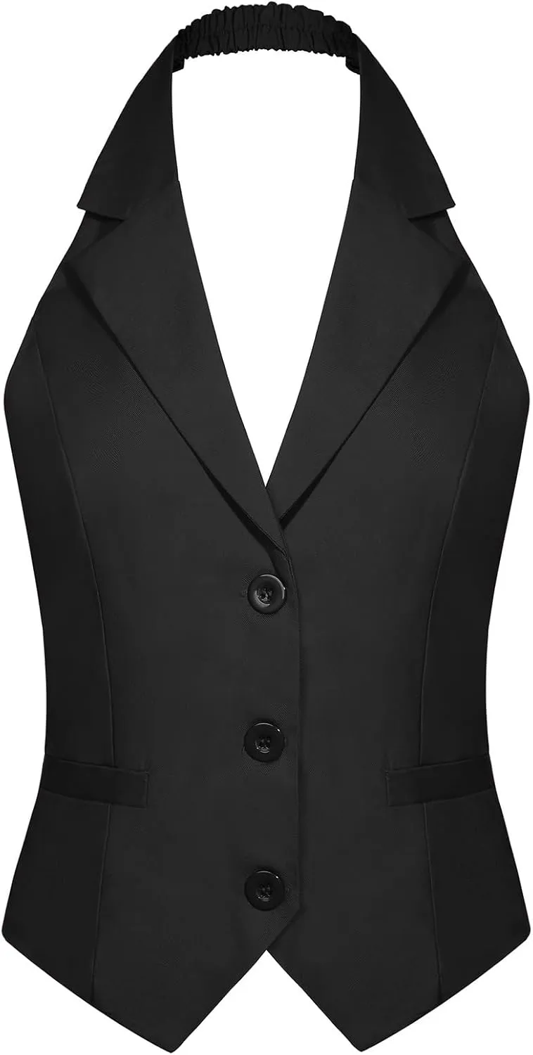 Women's Dressy Casual Versatile Vest Tuxedo Suit Waistcoat Business Button Up Sleeveless Vests