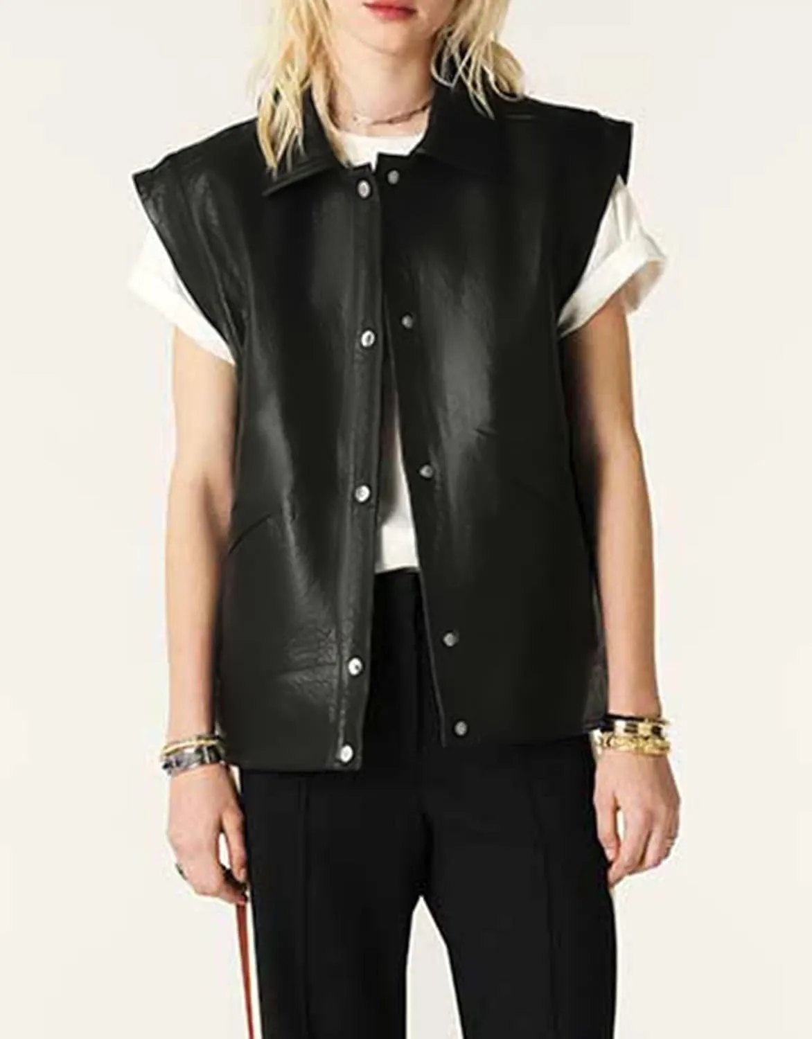 Women's Faux Leather Oversized Vest Sleeveless Motorcycle Biker Jacket Button Down Pu Vest Coat