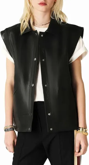 Women's Faux Leather Oversized Vest Sleeveless Motorcycle Biker Jacket Button Down Pu Vest Coat