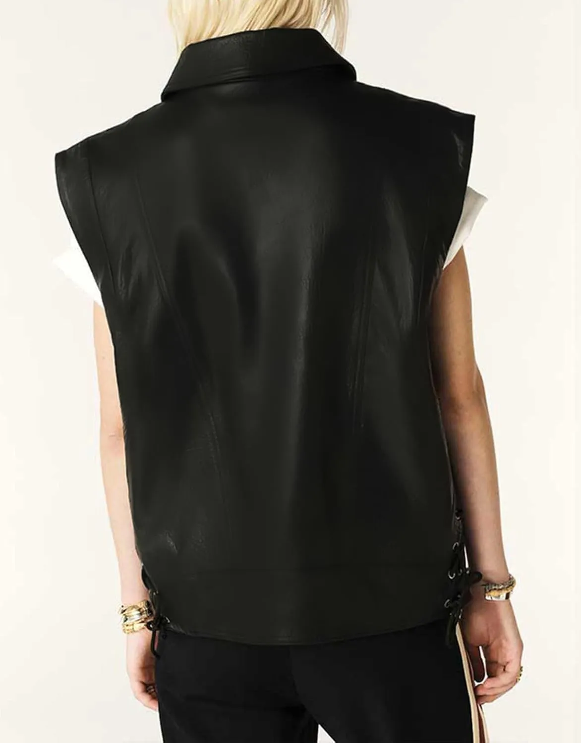 Women's Faux Leather Oversized Vest Sleeveless Motorcycle Biker Jacket Button Down Pu Vest Coat