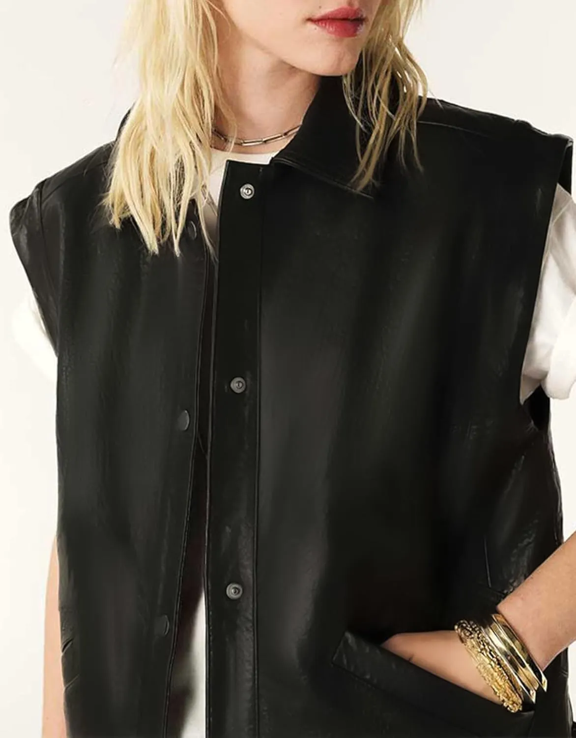 Women's Faux Leather Oversized Vest Sleeveless Motorcycle Biker Jacket Button Down Pu Vest Coat