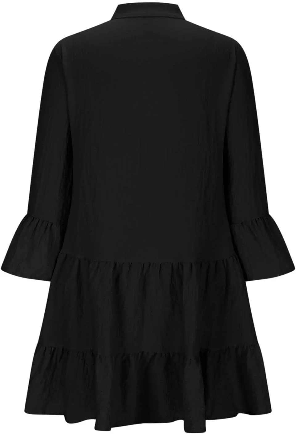 Women's Flare Long Sleeve Button Down Ruffle Hem Swing Babydoll Dress Casual Pleated Solid Color Flowy Mini Dresses