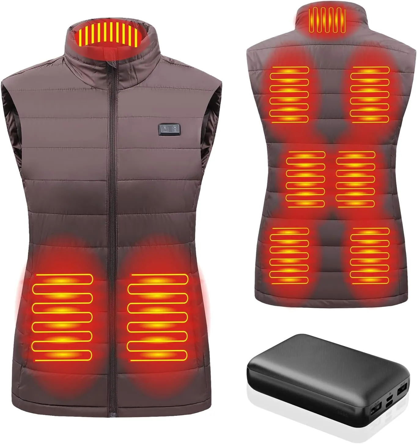 Womens Heated Vest with 3 Heating Levels, 9 Heating Zones, Washable Stand Collar Lightweight Zip Heated Vest