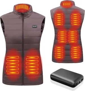 Womens Heated Vest with 3 Heating Levels, 9 Heating Zones, Washable Stand Collar Lightweight Zip Heated Vest