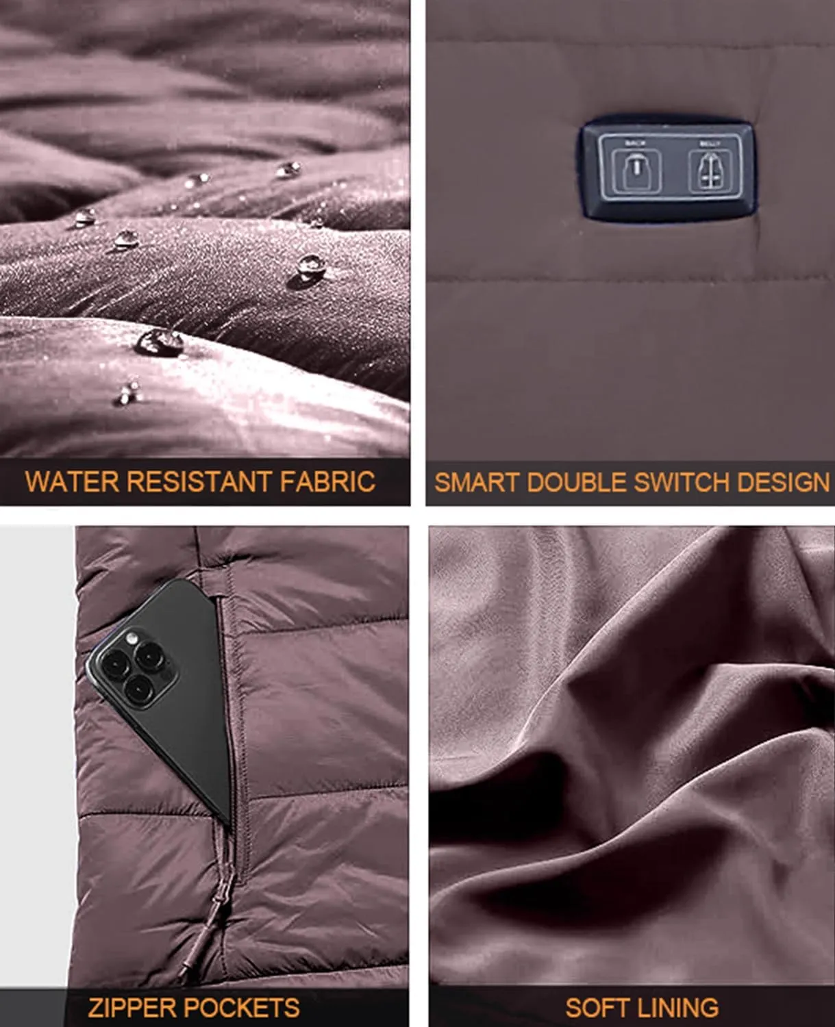 Womens Heated Vest with 3 Heating Levels, 9 Heating Zones, Washable Stand Collar Lightweight Zip Heated Vest