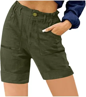 Women's High Waisted Shorts with Pockets Casual Button Loose Fit Pants 2025 Trendy Elastic Waist Beach Lounge Bottoms
