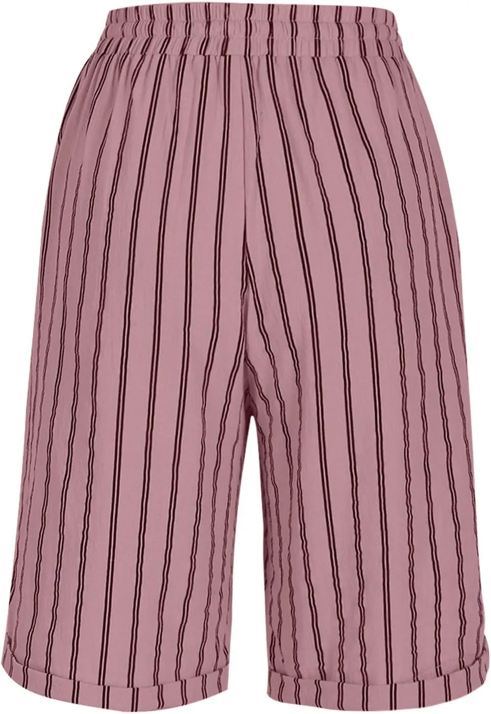Womens Linen Wide Leg Pants Loose High Waisted Drawstring Baggy Beach Trousers Casual Bermuda Shorts with Pockets