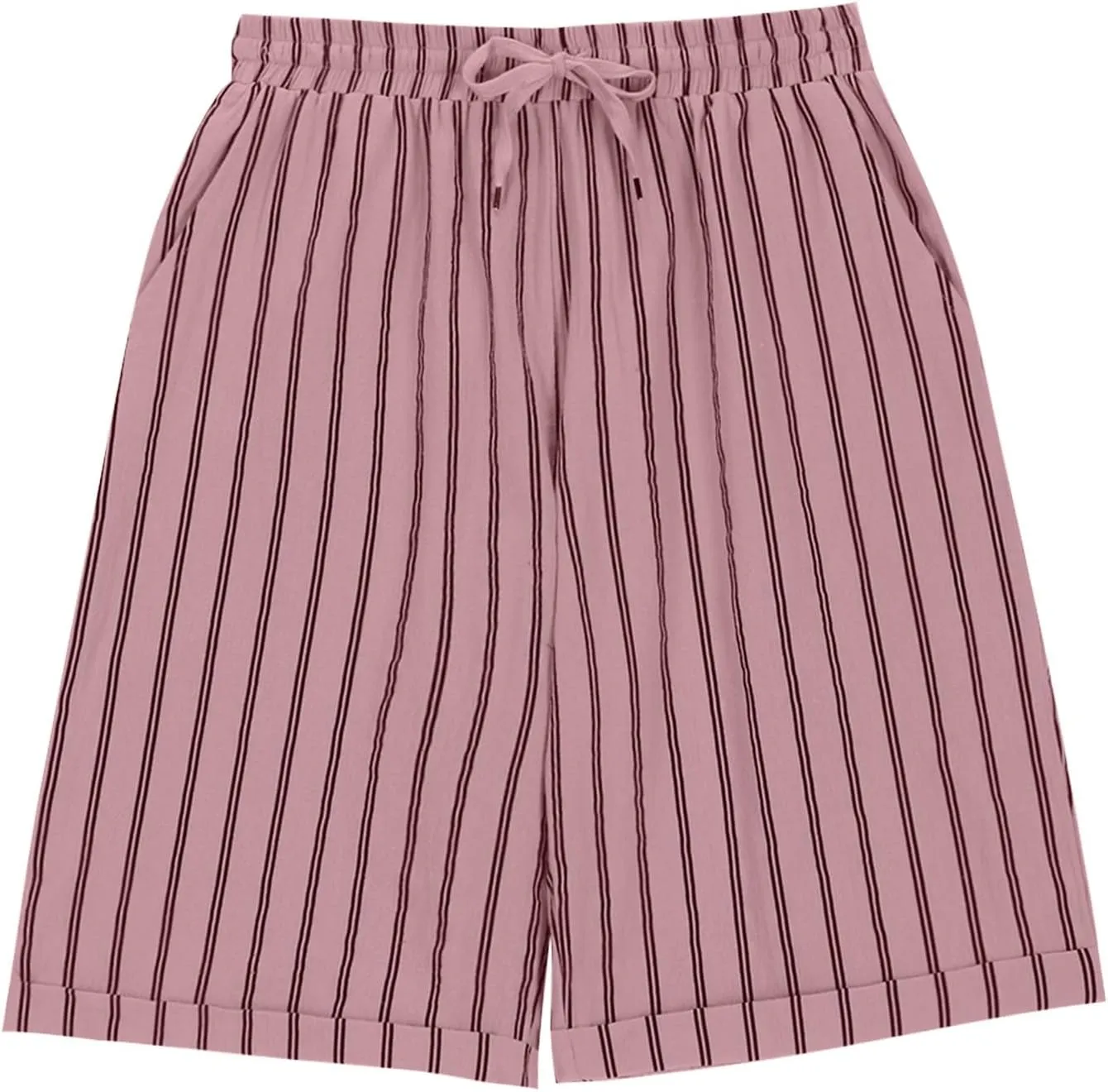 Womens Linen Wide Leg Pants Loose High Waisted Drawstring Baggy Beach Trousers Casual Bermuda Shorts with Pockets