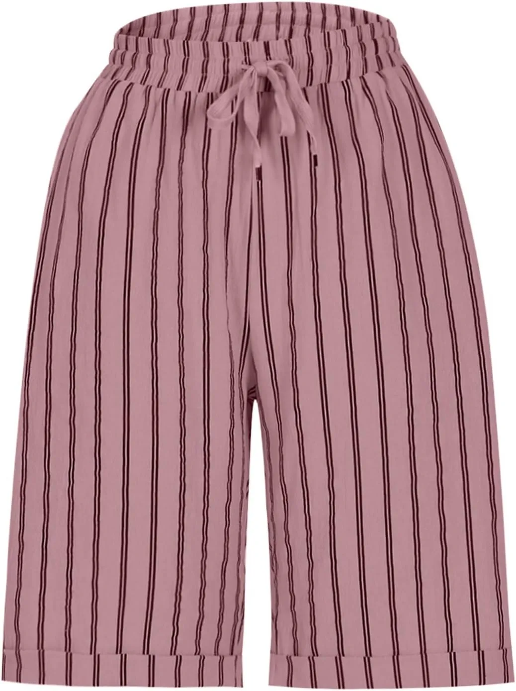 Womens Linen Wide Leg Pants Loose High Waisted Drawstring Baggy Beach Trousers Casual Bermuda Shorts with Pockets