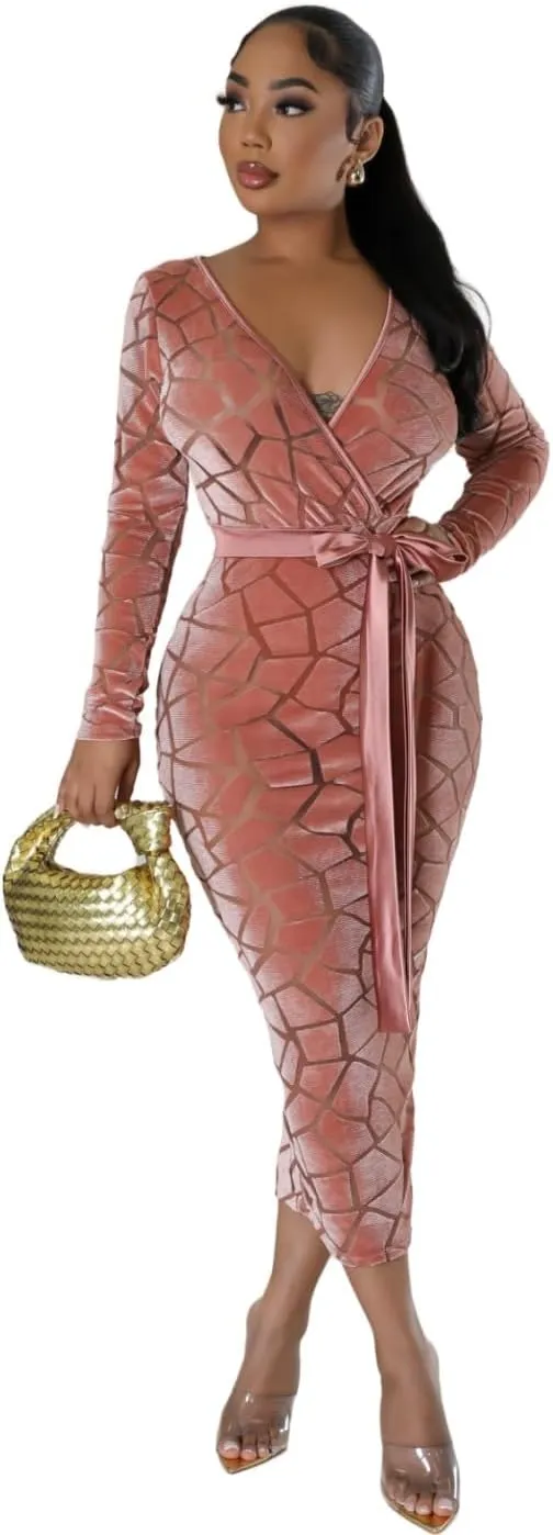 Women's Long Sleeve Stretch Sexy Curvy Club Party Dress Dress