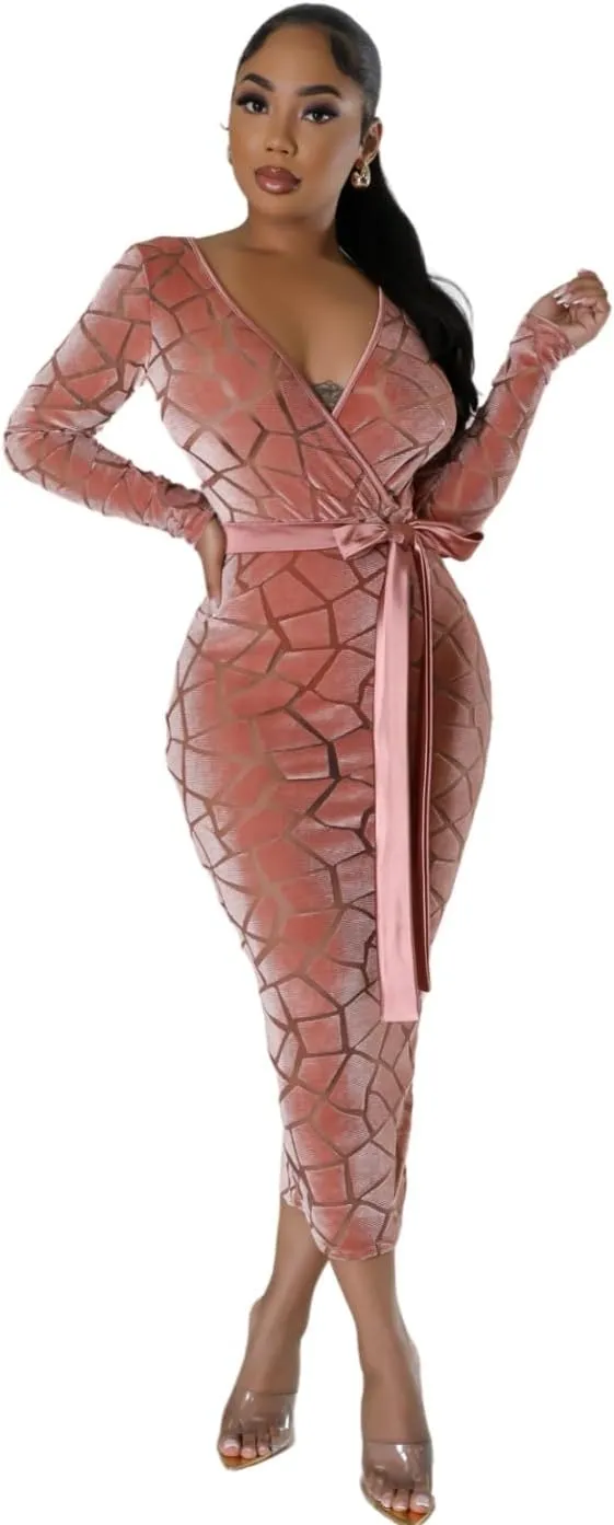 Women's Long Sleeve Stretch Sexy Curvy Club Party Dress Dress