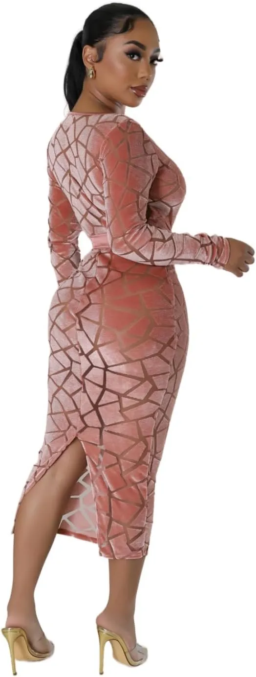 Women's Long Sleeve Stretch Sexy Curvy Club Party Dress Dress