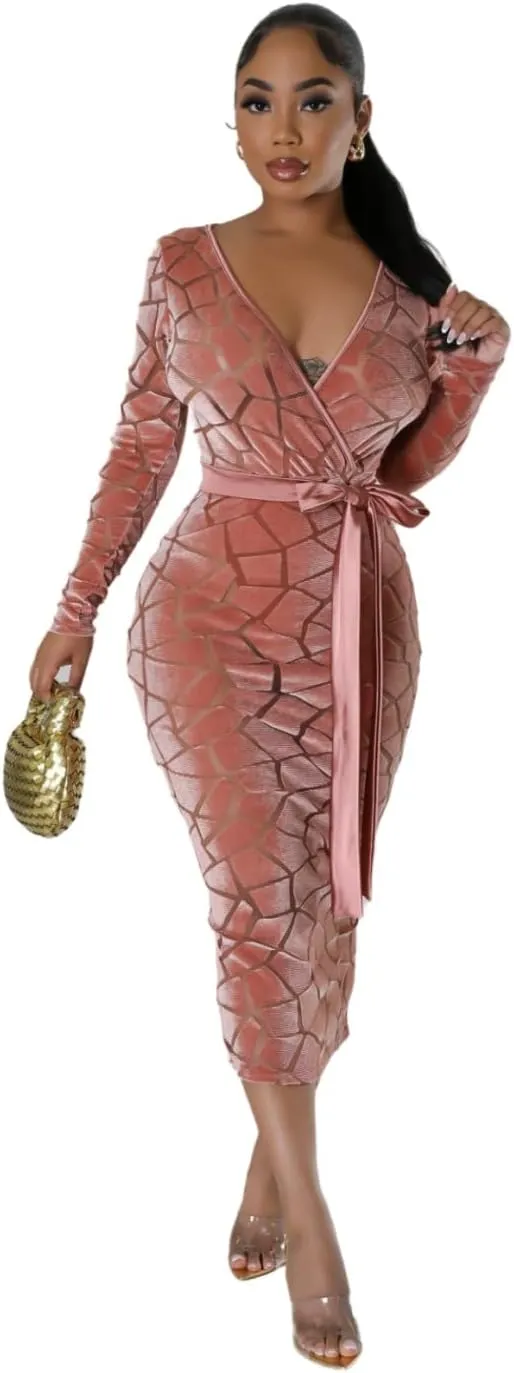 Women's Long Sleeve Stretch Sexy Curvy Club Party Dress Dress