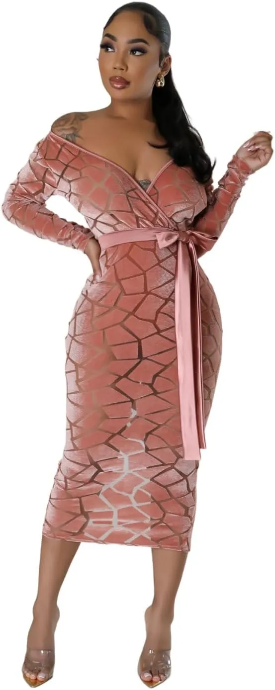 Women's Long Sleeve Stretch Sexy Curvy Club Party Dress Dress