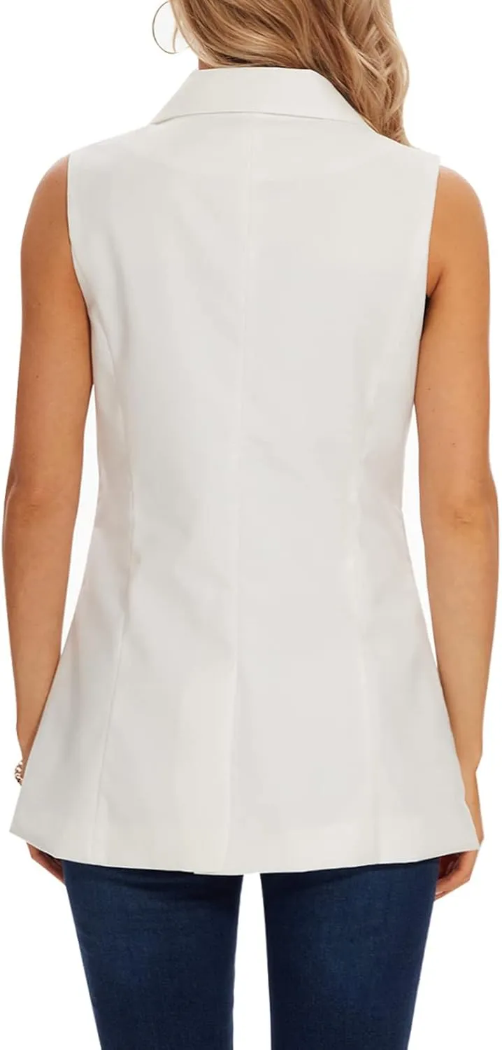 Women's Long Sleeveless Blazer Vests Casual Lapel Office Cardigans Vest Open Front Jacket Blazers