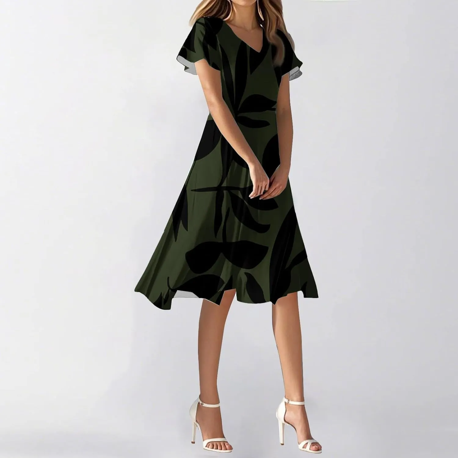 Womens Long Summer DressesLong Boho,Chiffon Midi Elegant Casual Wedding Guest Dress Below The Knee Length Dressess