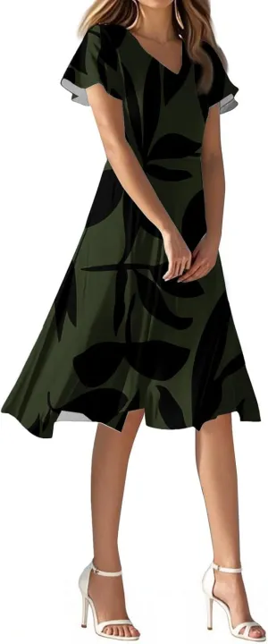 Womens Long Summer DressesLong Boho,Chiffon Midi Elegant Casual Wedding Guest Dress Below The Knee Length Dressess