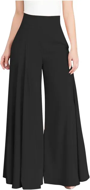 Womens Palazzo Long Pants Comfy Yoga Pants High Waist Wide Leg Stretchy Loose Fit Casual Trousers Solid Lounge Slacks