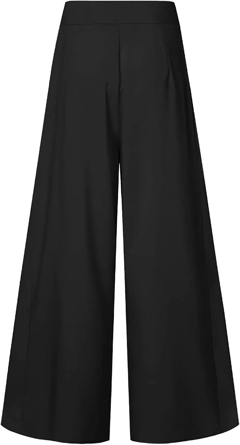 Womens Palazzo Long Pants Comfy Yoga Pants High Waist Wide Leg Stretchy Loose Fit Casual Trousers Solid Lounge Slacks