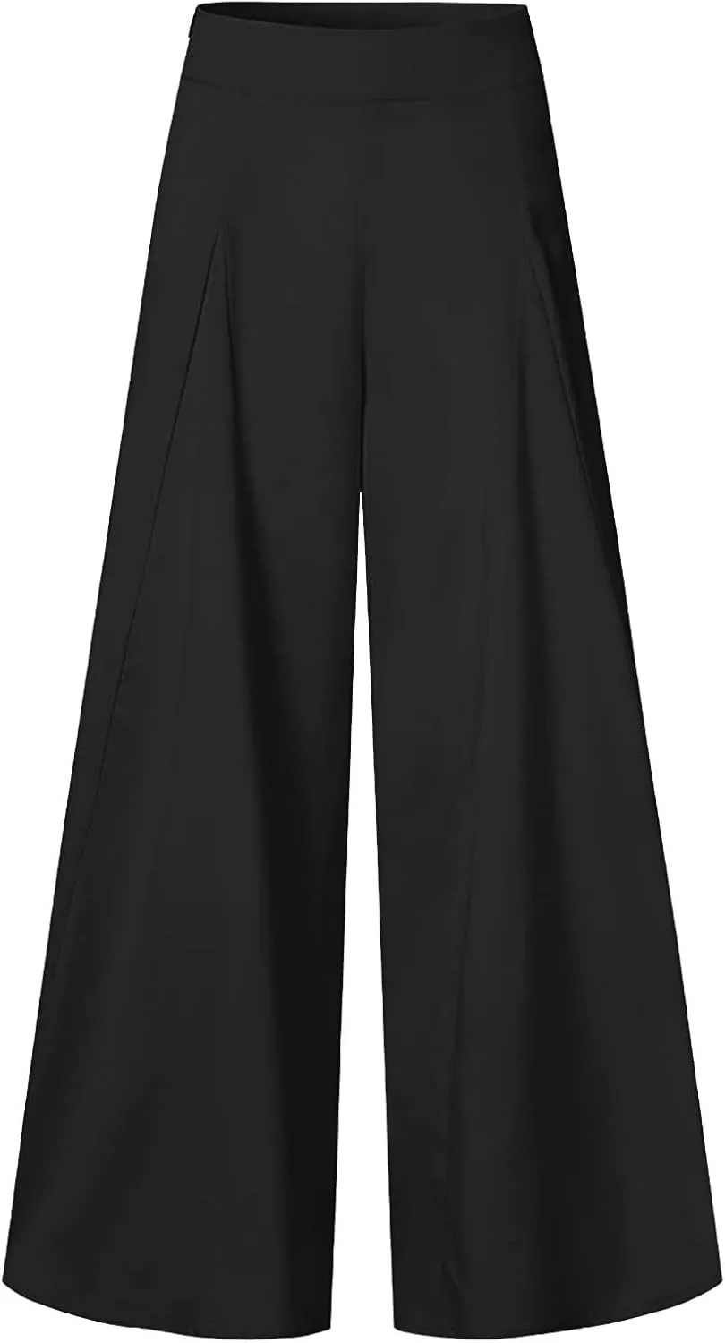 Womens Palazzo Long Pants Comfy Yoga Pants High Waist Wide Leg Stretchy Loose Fit Casual Trousers Solid Lounge Slacks