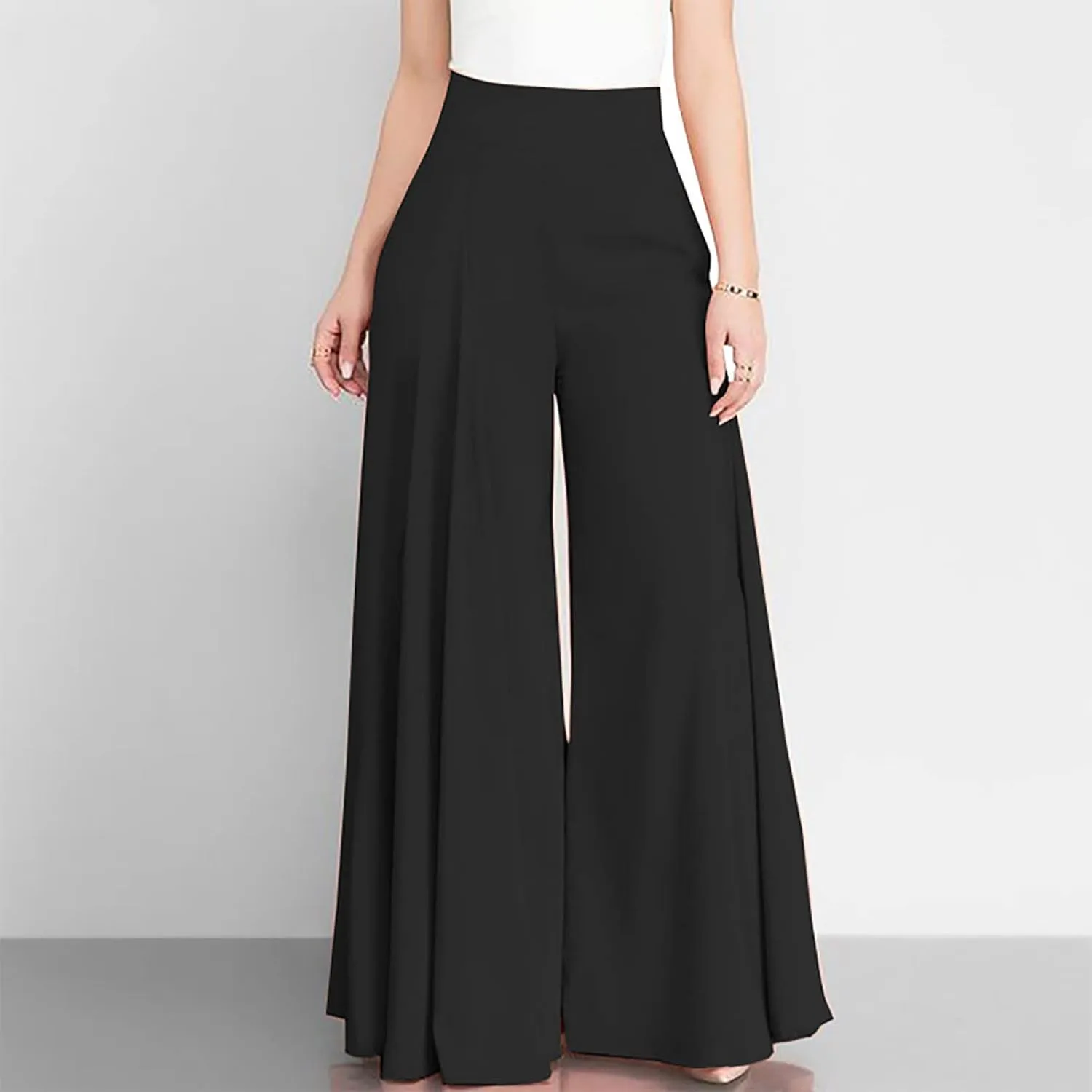 Womens Palazzo Long Pants Comfy Yoga Pants High Waist Wide Leg Stretchy Loose Fit Casual Trousers Solid Lounge Slacks
