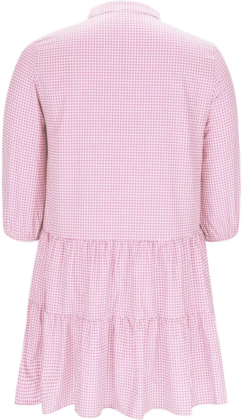 Women's Plaid Button Down Summer Dresses Trendy 2025 Sleeveless V Neck Mini Dress Casual Loose Babydoll Swing Dress