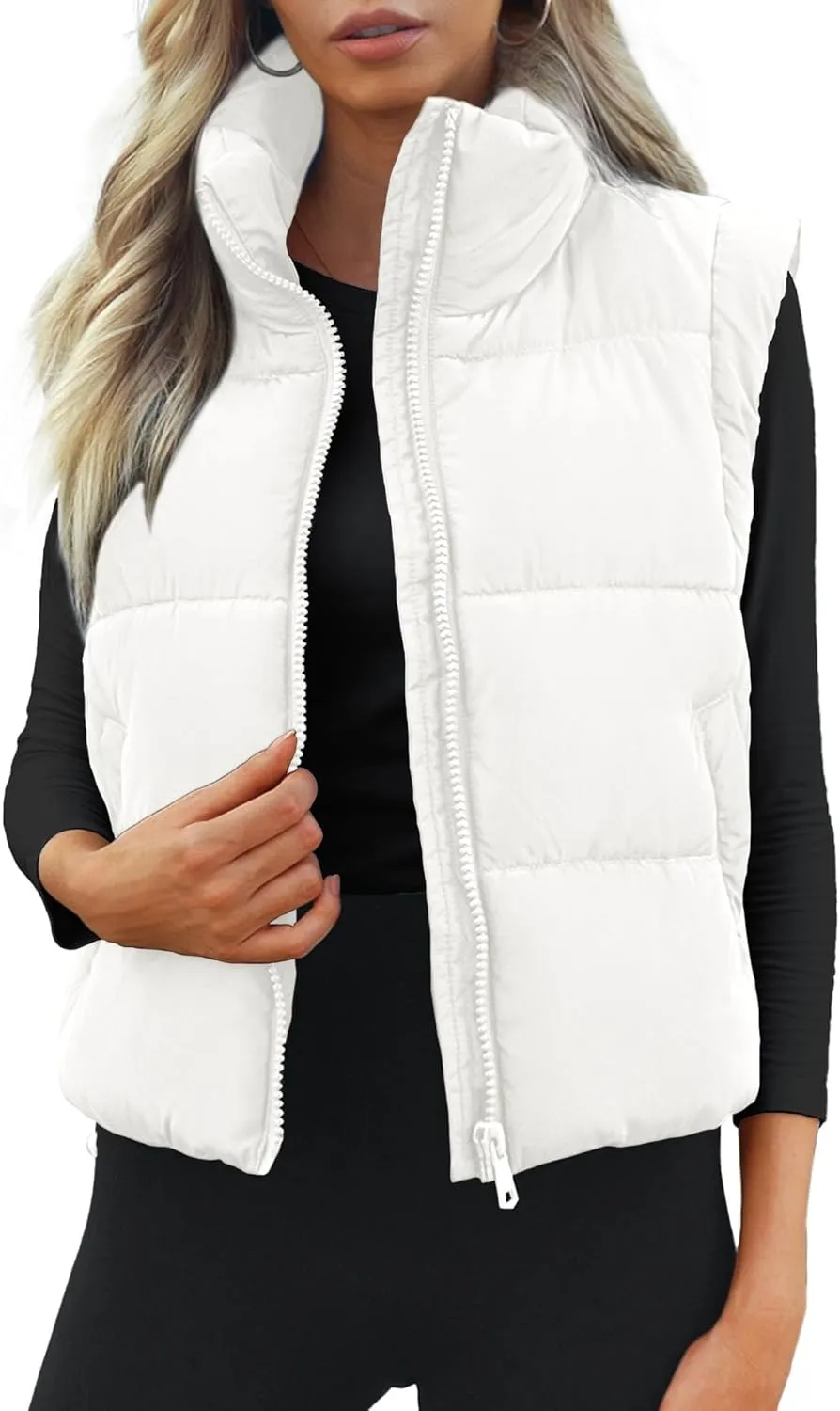 Women's Puffer Vest Lightweight Sleeveless Winter Outerwear Full Zipper Warm Padded Gilet Jacket Coat with Pockets