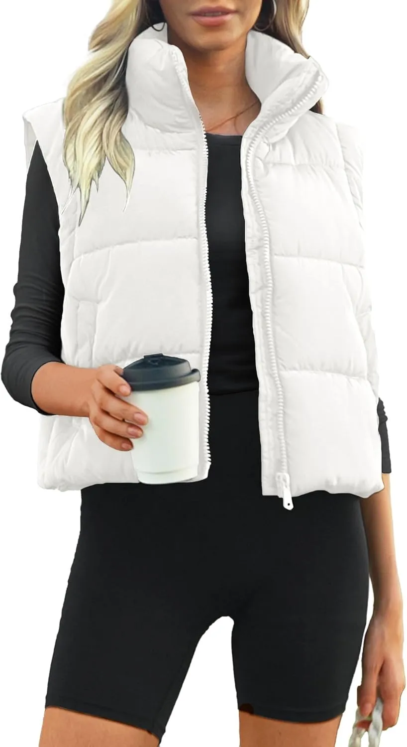 Women's Puffer Vest Lightweight Sleeveless Winter Outerwear Full Zipper Warm Padded Gilet Jacket Coat with Pockets