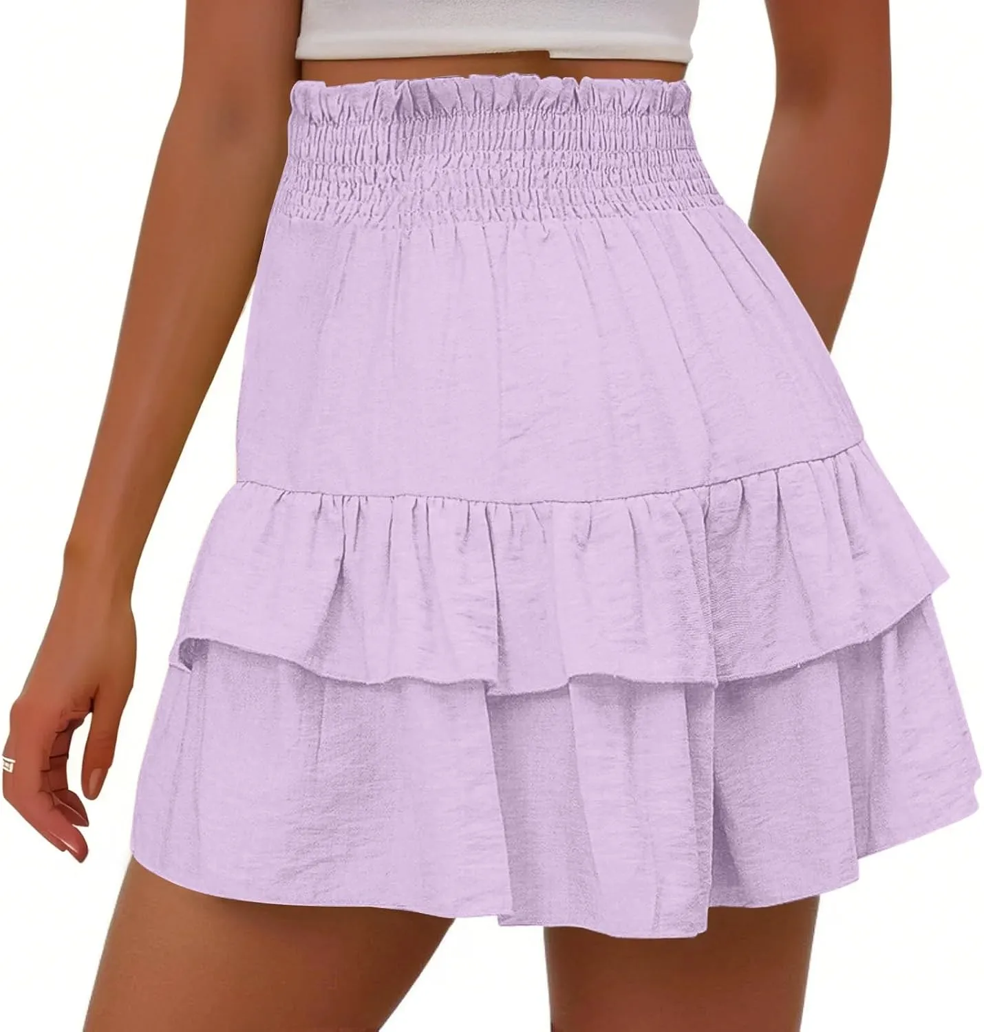 Womens Ruffle Flowy Shorts Casual Boho Elastic High Waisted Butterfly Shorts Cute Summer Tiered Tennis Skorts for Women