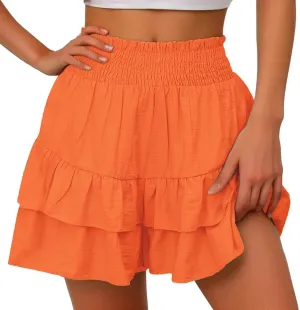 Womens Ruffle Flowy Shorts Casual Boho Elastic High Waisted Butterfly Shorts Cute Summer Tiered Tennis Skorts for Women