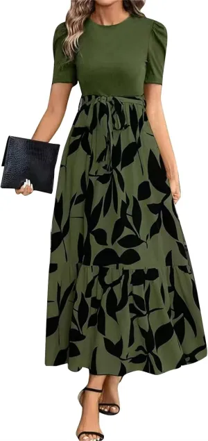Womens Ruffle Short Sleeve 2025 Maxi Dress Summer Casual Dresses Long Flowy Floral Printed Dresses with Pockets
