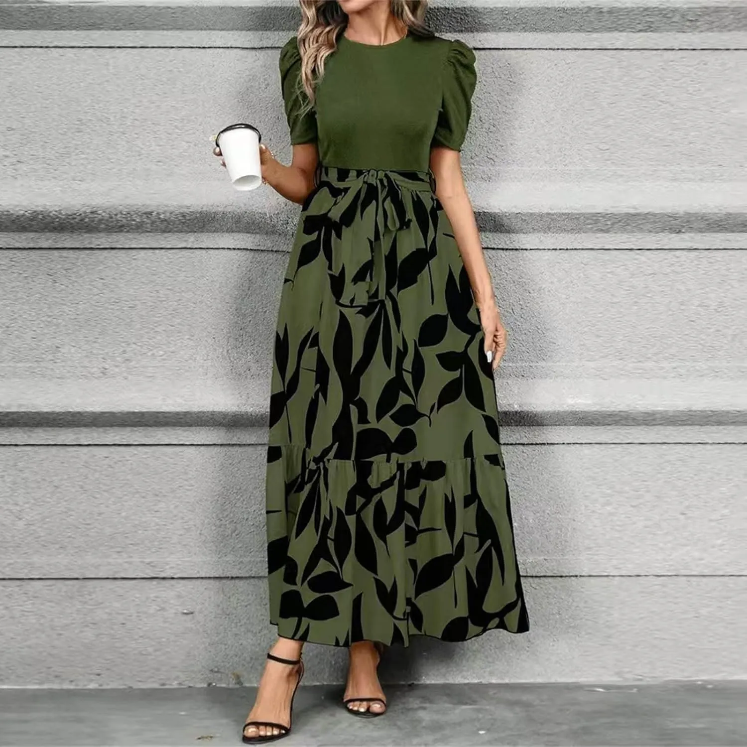Womens Ruffle Short Sleeve 2025 Maxi Dress Summer Casual Dresses Long Flowy Floral Printed Dresses with Pockets