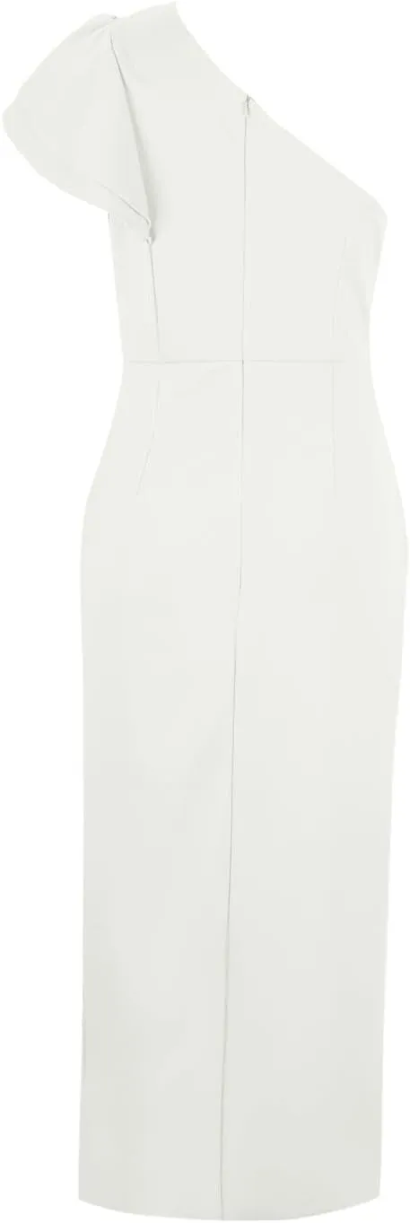 Women's Sexy One Shoulder Sleeveless Bodycon Midi Dresses Ruched Ruffle Sim Waist Split Cocktail Party Evening Dress