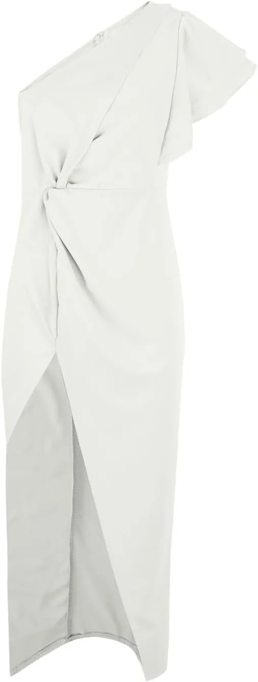 Women's Sexy One Shoulder Sleeveless Bodycon Midi Dresses Ruched Ruffle Sim Waist Split Cocktail Party Evening Dress