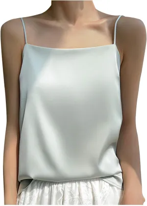 Womens Silk Satin Camisole Tops Square Neck Spaghetti Strap Tanks Summer Comfy Oversized Top 2025 Y2K Dressy Tanks