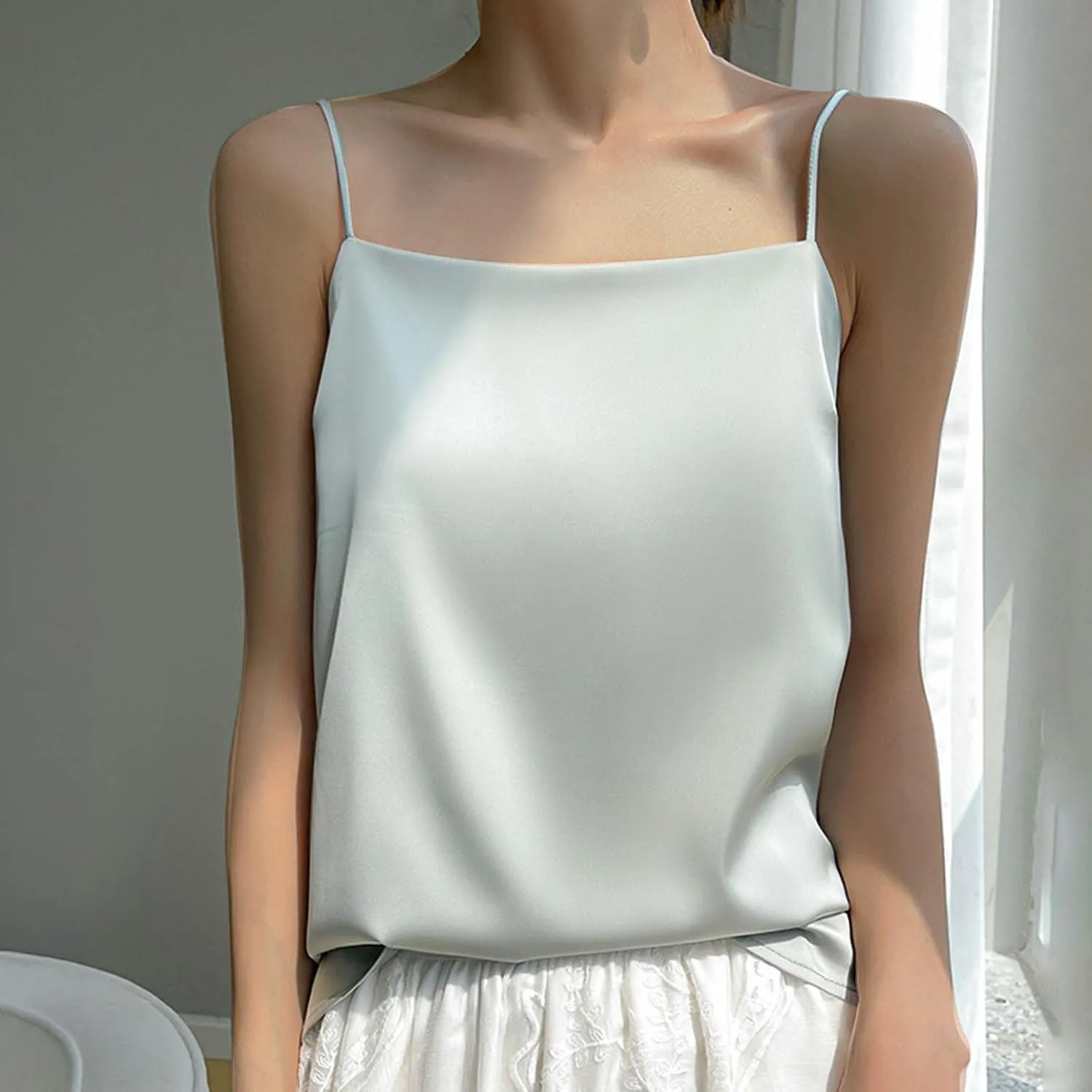 Womens Silk Satin Camisole Tops Square Neck Spaghetti Strap Tanks Summer Comfy Oversized Top 2025 Y2K Dressy Tanks