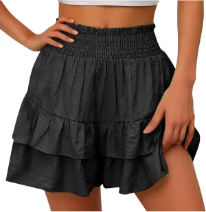 Womens Skorts Floral Ruffled Chiffon Flowy Boho Shorts High Waist Summer Casual Mini Shorts Beach Comfy Clothes