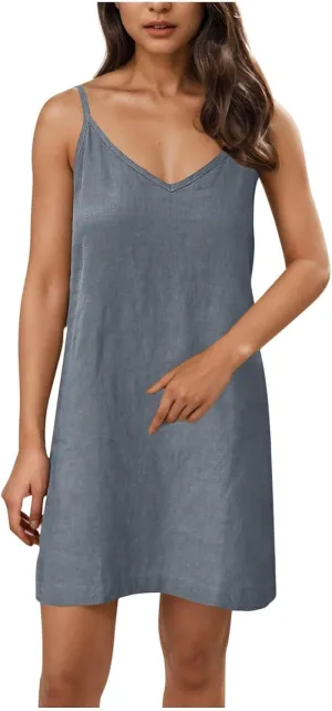 Women's Sleeveless Camisole Dress Summer V Neck Lightweight A-Line Dresses 2025 Casual Loose Comfy Beach Mini Dress