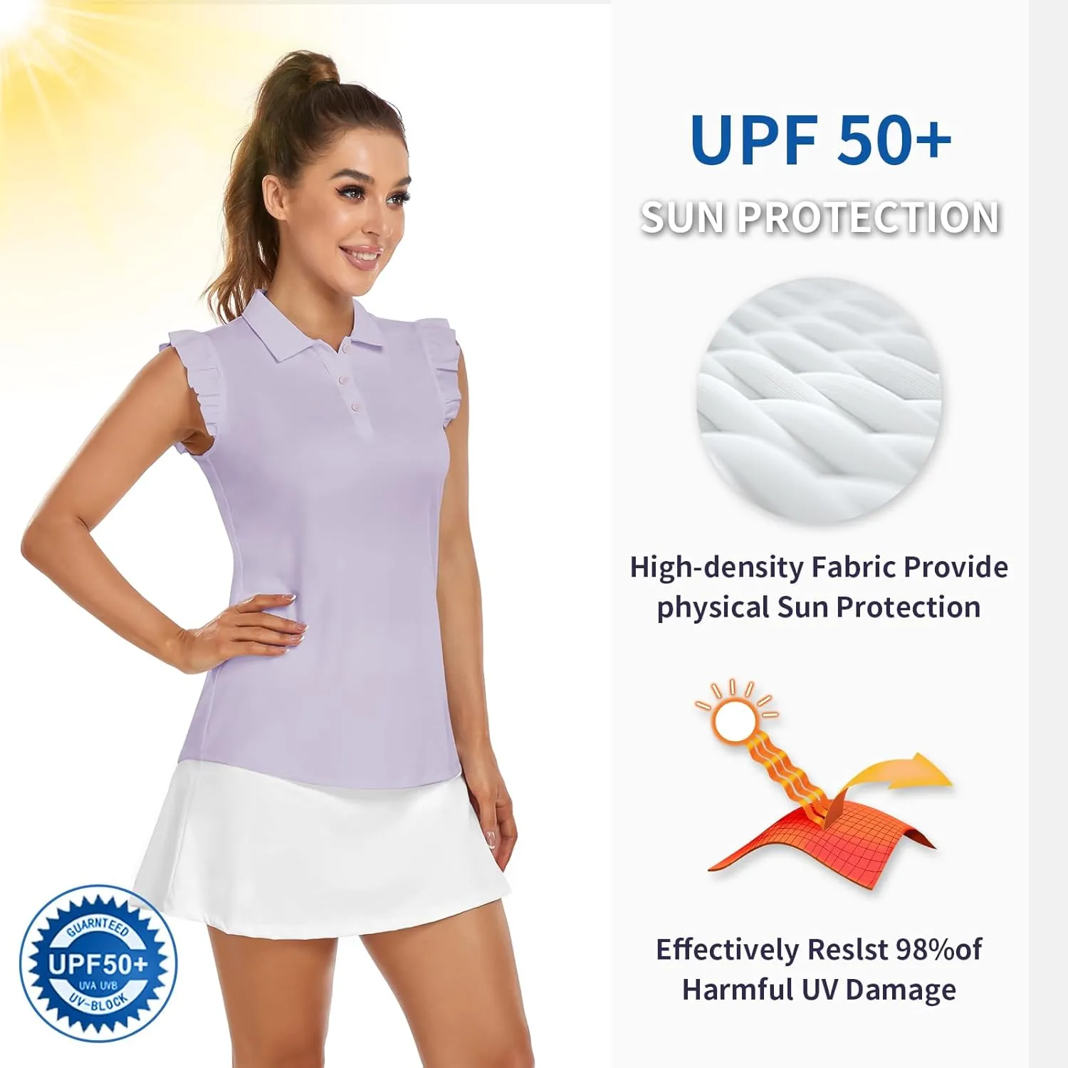 Womens Sleeveless Golf Shirt Ruffle Sleeve Polo Shirts Moisture Wicking Golf Apparel Tennis Shirts Golf Tank Tops