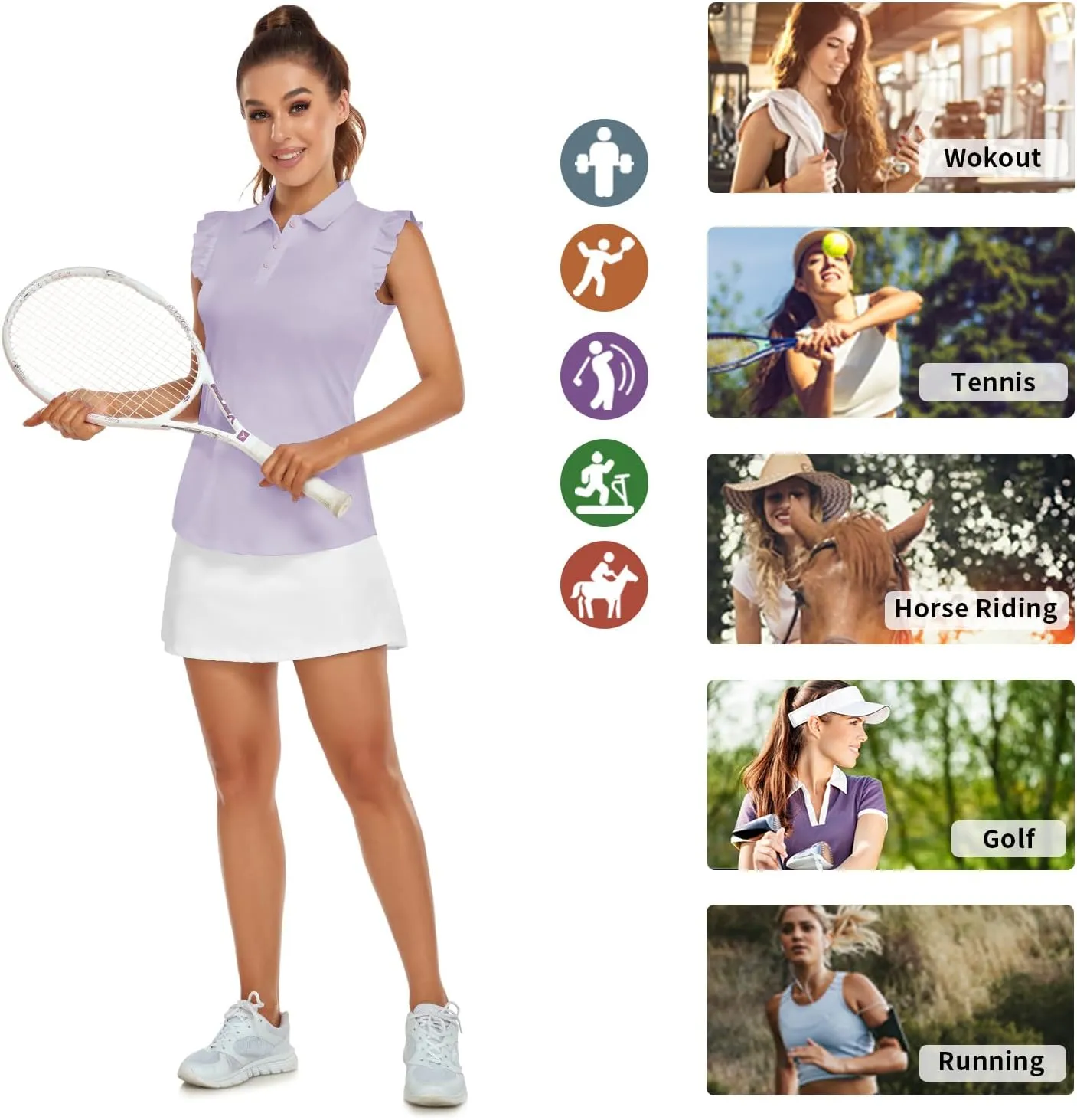 Womens Sleeveless Golf Shirt Ruffle Sleeve Polo Shirts Moisture Wicking Golf Apparel Tennis Shirts Golf Tank Tops