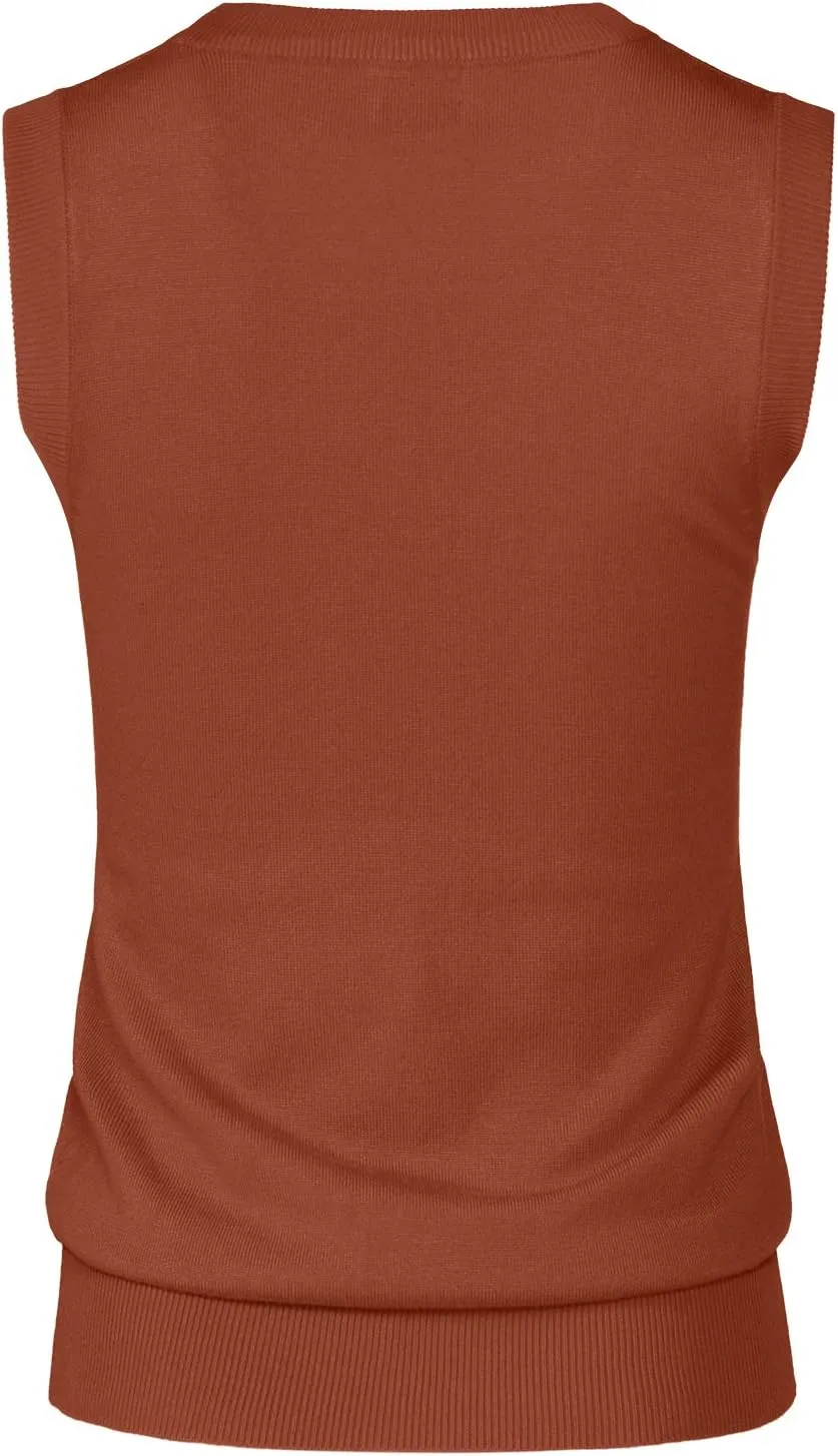 Women's Solid Basic V-Neck Sleeveless Soft Stretch Pullover Sweater Vest Top