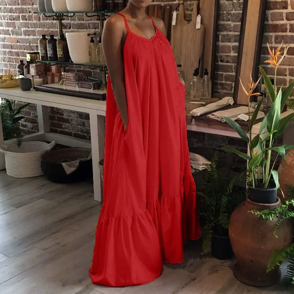 Women's Summer Casual Sleeveless Strappy Backless Maxi Dress Pleated Tiered Flowy Beach Vacation Long Dresses Sundress
