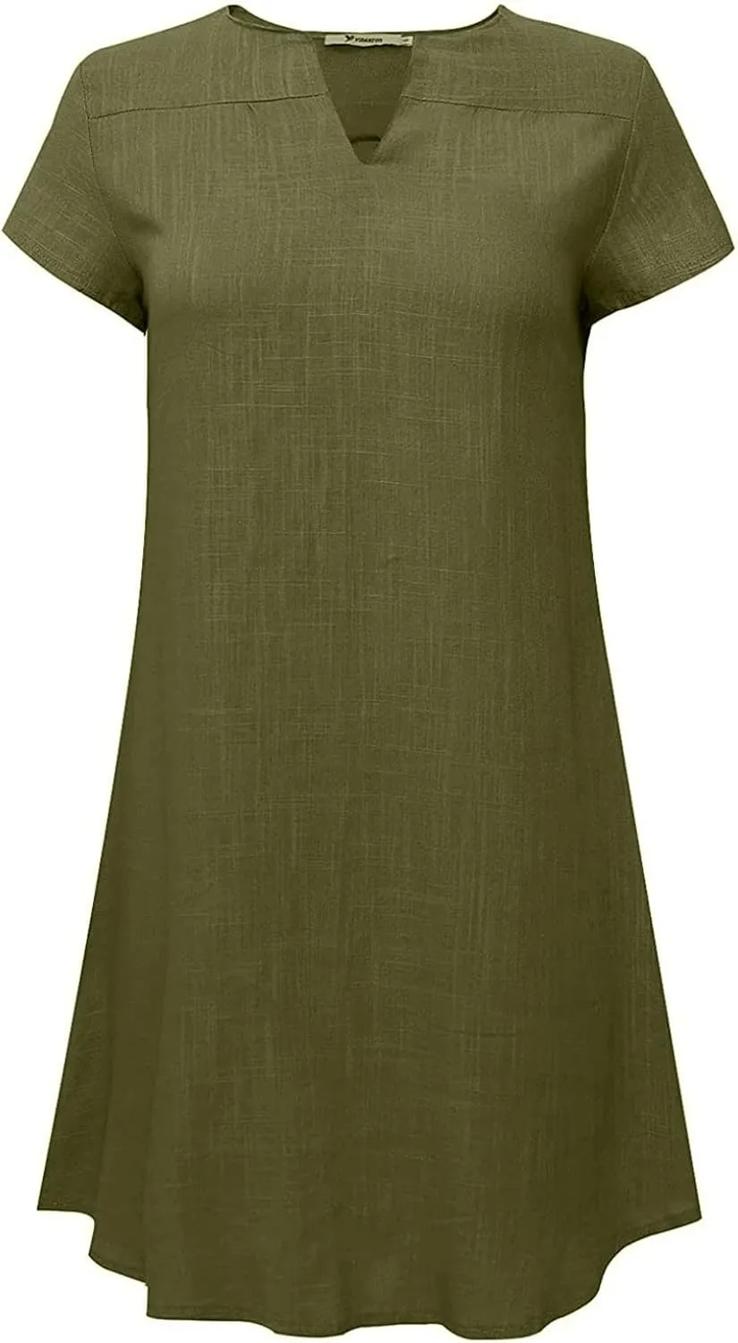 Womens Summer Cotton Linen Dress Sleeveless V Neck Loose Keen Length Long Dresses Comfy Casual Plus Size Maxi Dress