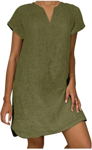 Womens Summer Cotton Linen Dress Sleeveless V Neck Loose Keen Length Long Dresses Comfy Casual Plus Size Maxi Dress