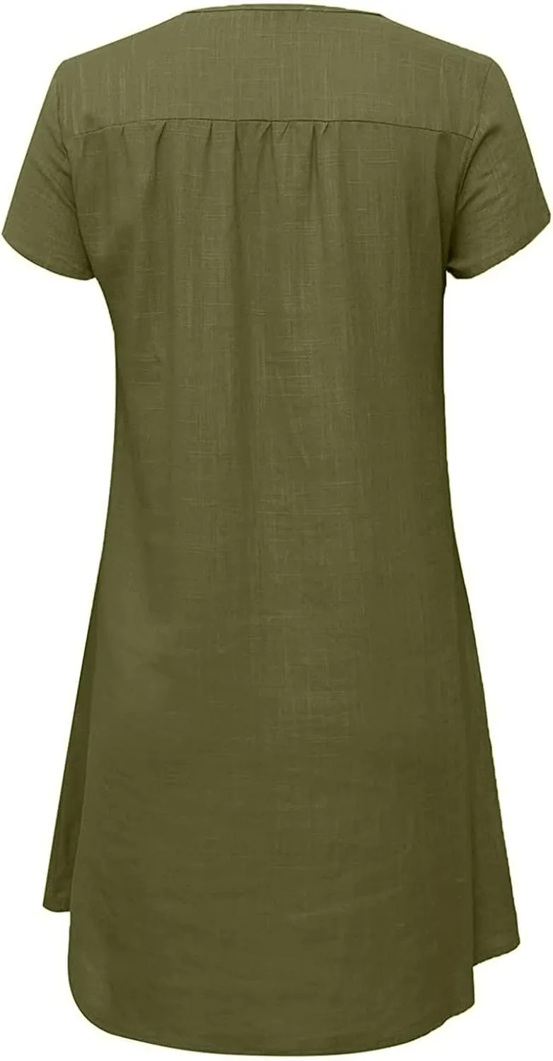 Womens Summer Cotton Linen Dress Sleeveless V Neck Loose Keen Length Long Dresses Comfy Casual Plus Size Maxi Dress