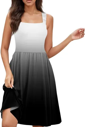 Womens Summer Dresses Flowy Tshirt Tank Dresses Casual Loose Sundresses Beach Sleeveless Mini Dress with Pockets