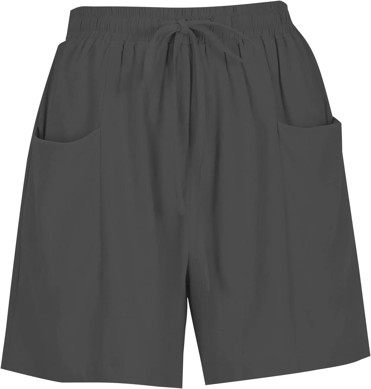 Women's Summer Linen High Elastic Waist Drawstring Solid Color Casual Loose Fit Beach Shorts with Pockets