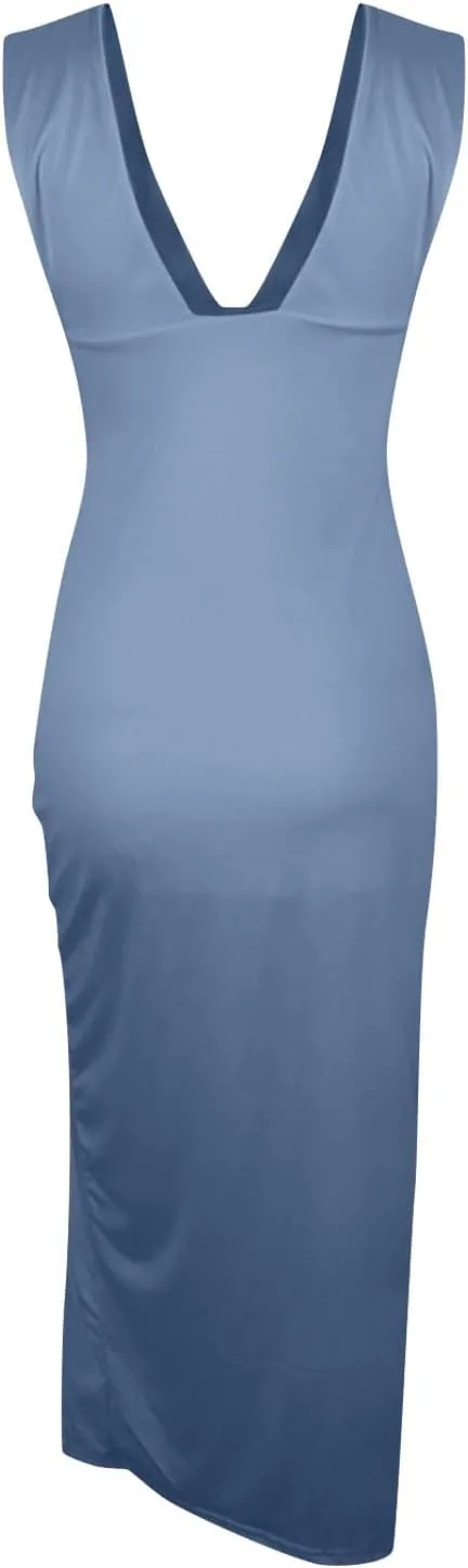 Women's Summer Plunge V Neck Sleeveless High Side Split Bodycon Long Dress Cocktail Party Wedding Guest Dresses