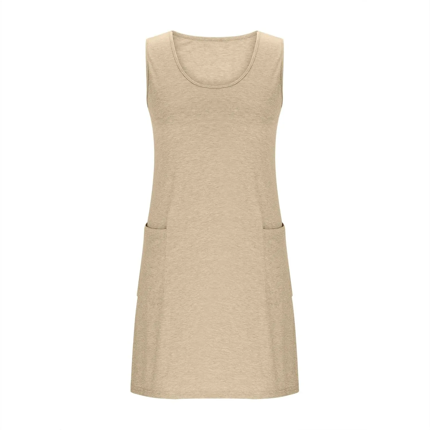 Womens Summer Tank Top Dress Sleeveless Round Neck Casual Dresses Trendy Solid Color Basic Mini Dress with Pockets