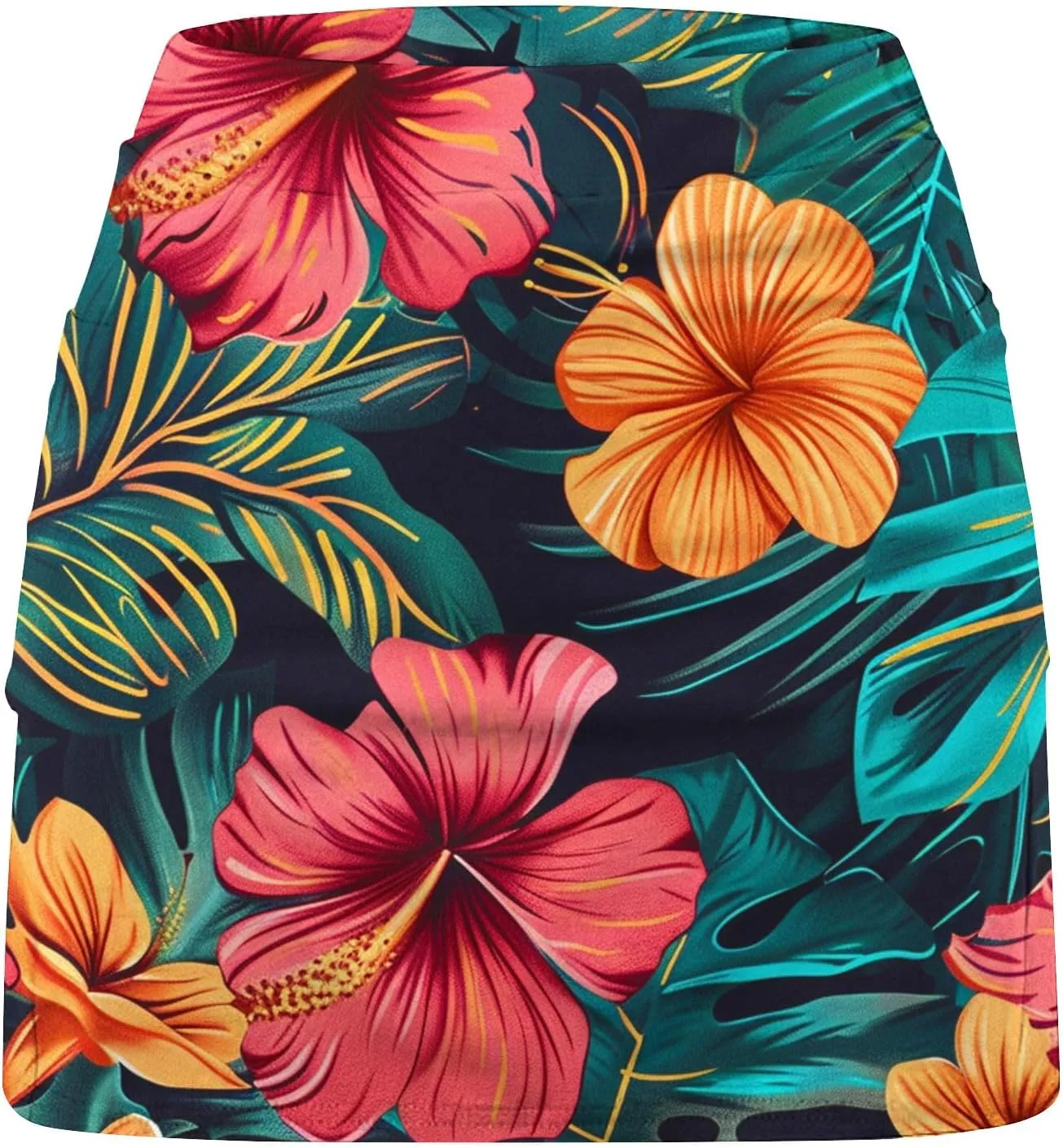 Womens Summer Tennis Skirts with Shorts Workout Golf Athletic Skirts Hawaiian Vacation Floral Print High Waist Skorts